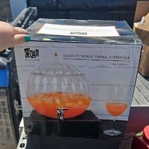 Orange Ribbed Glass Drink Dispenser Set for Dining